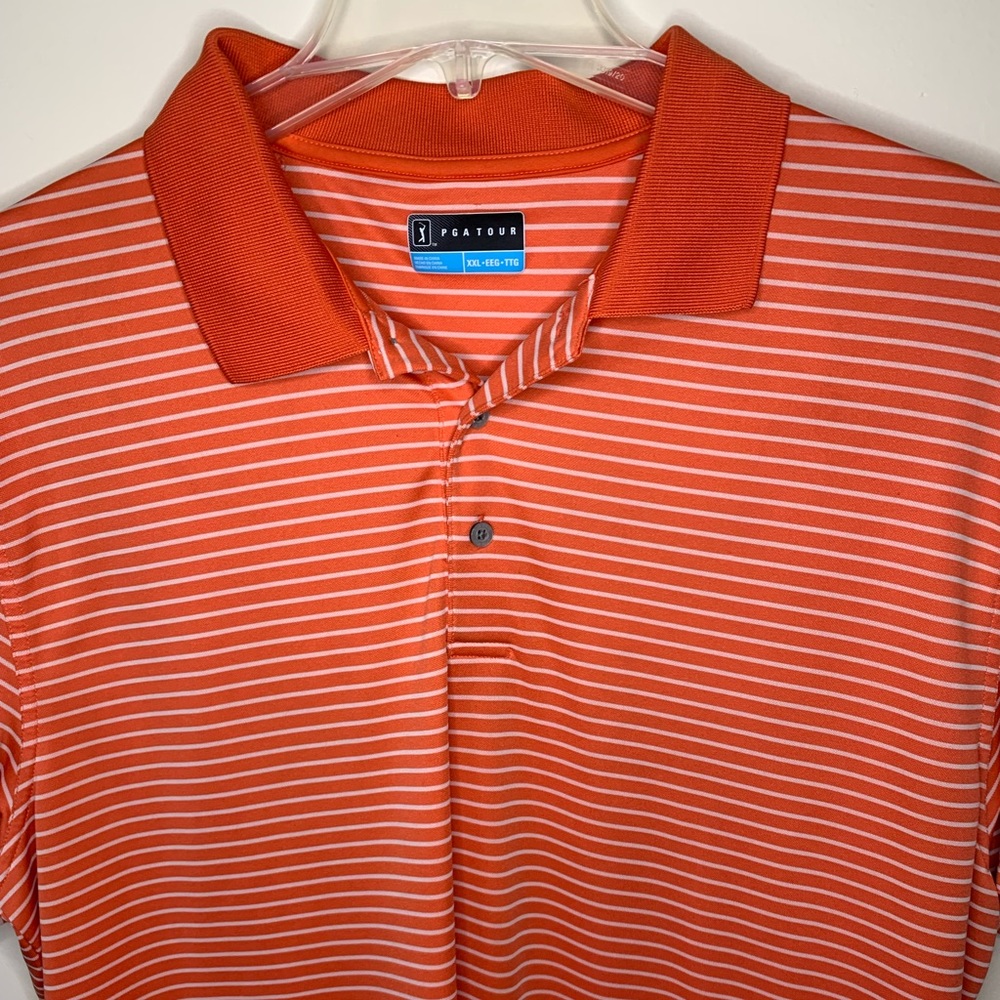 PGA Tour Polo Golf Shirt Men’s 2XL Orange with White stripes